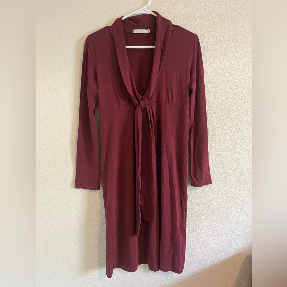 Cadeau Maroon Red Long Sleeve Front Tie Empire Waist Maternity Dress